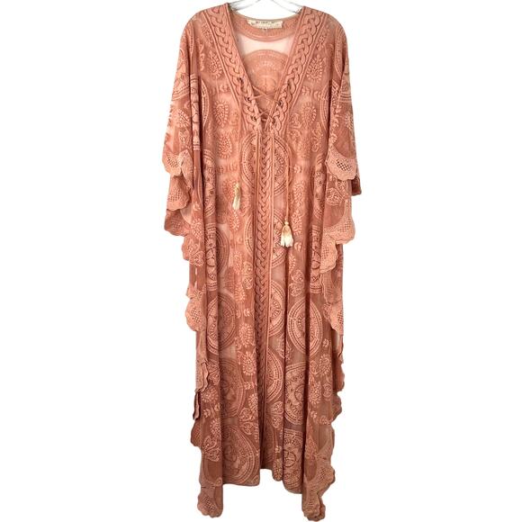 Jen's Party Booty Womens Mandala Mykonos Maxi Kaftan Sheer-Coverup Pink Size O/S - Picture 2 of 15